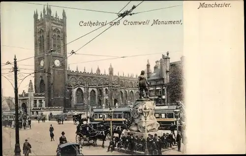 Ak Manchester North West England, Cathedral and Cromwell Monument