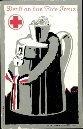 Künstler Ak Denkt an das Rote Kreuz, Sammelbüchse