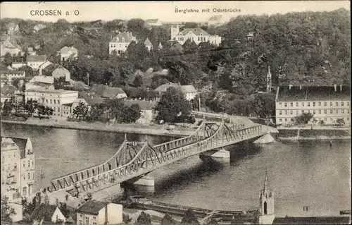 Ak Krosno Odrzańskie Crossen Oder Ostbrandenburg, Berglehne mit Oderbrücke