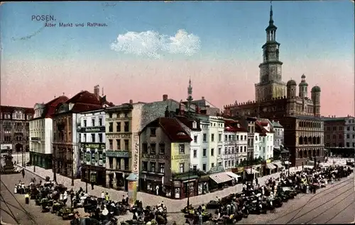 Ak Poznań Posen, Alter Markt mit Rathaus