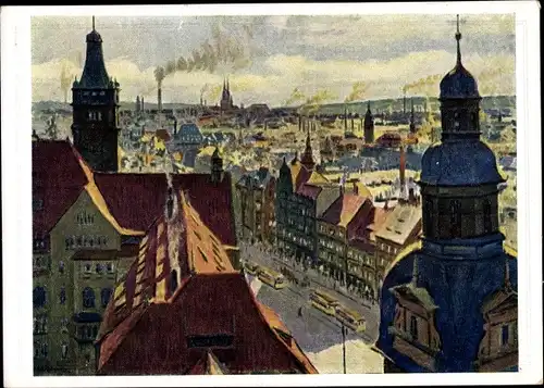 Künstler Ak Kunze, Alfred, Chemnitz Sachsen, Blick vom Jakobikirchturm