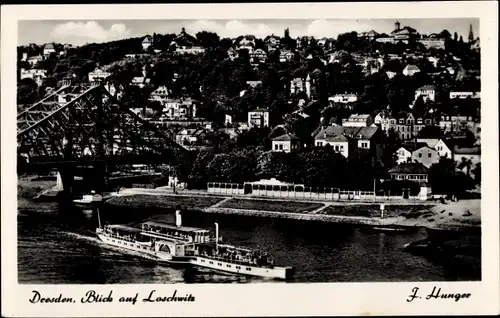 Ak Dresden Loschwitz, Teilansicht, Salondampfer, Brücke