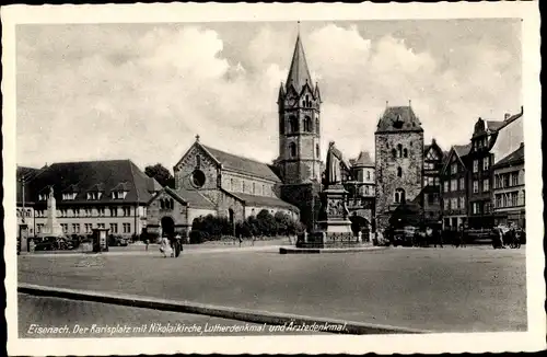 Ak Lutherstadt Eisenach in Thüringen, Karlsplatz, Nikolaikirche, Lutherdenkmal, Ärztedenkmal