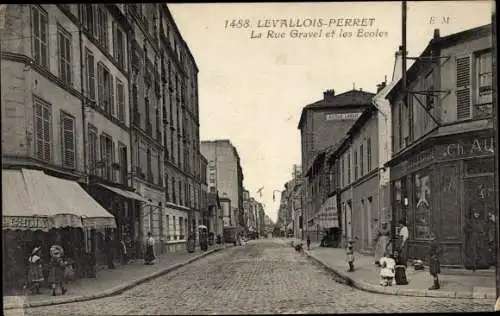 Ak Levallois Perret Hauts de Seine, La Rue Gravel et les Ecoles