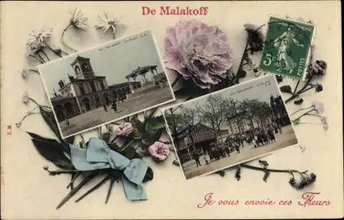 Ak Malakoff Hauts de Seine, Souvenir, Blumenstrauß