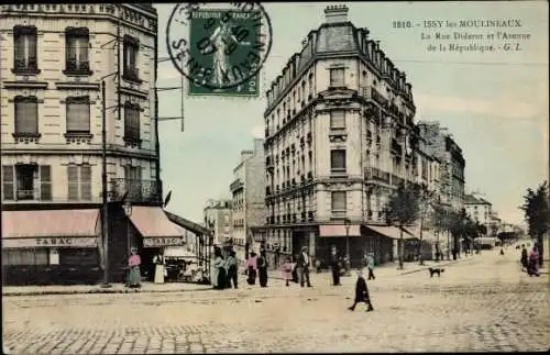 Ak Issy les Moulineaux Hauts de Seine, La Rue Diderot et l'Avenue de la Republique