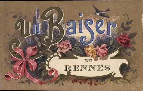 Ak Rennes Ille et Vilaine, Rosen, Schleife, Souvenir