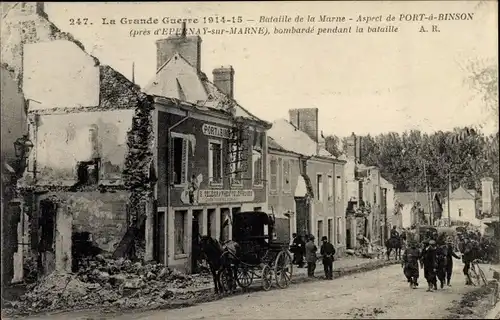 Ak Port à Binson Mareuil-le-Port Marne, La Grande Guerre 1914-1915, Bombarde pendant la bataille