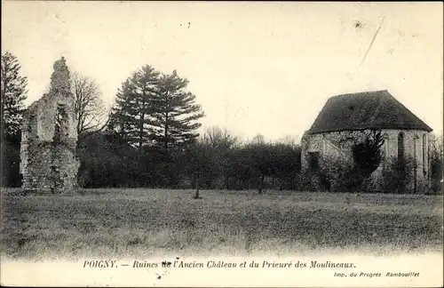 Ak Poigny Yvelines, Ruines de l'Ancien Chateau et du Prieure des Moulineaux