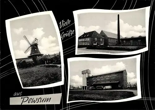 Ak Pewsum im Ostfriesland, Windmühle, Fabrik