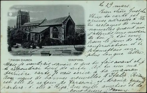Mondschein Ak Bradford Yorkshire England, Parish Church