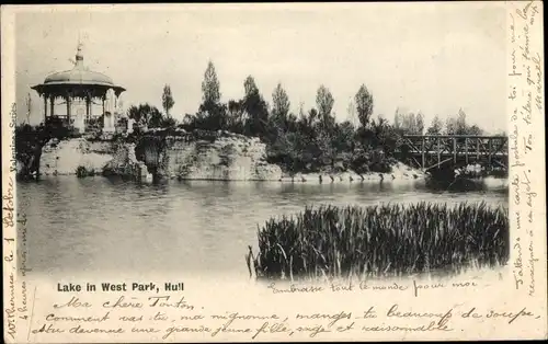 Ak Kingston upon Hull Yorkshire, Lake in West Park