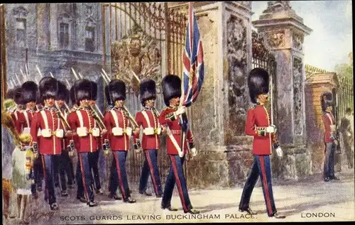 Künstler Ak London City, Scots Guards leaving Buckingham Palace