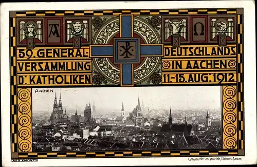 Ak Aachen in Nordrhein Westfalen, 59 Generalversammlung der Katholiken 1912, Panorama