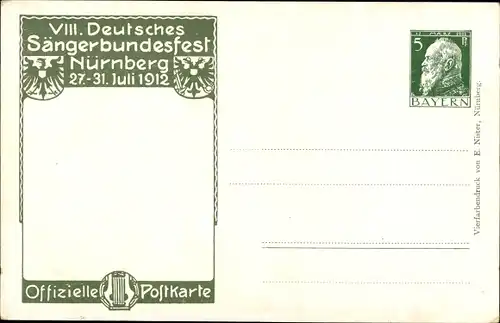 Ganzsachen Künstler Ak Bankel, Nürnberg in Mittelfranken, 8. Dt. Sängerbundesfest 1912