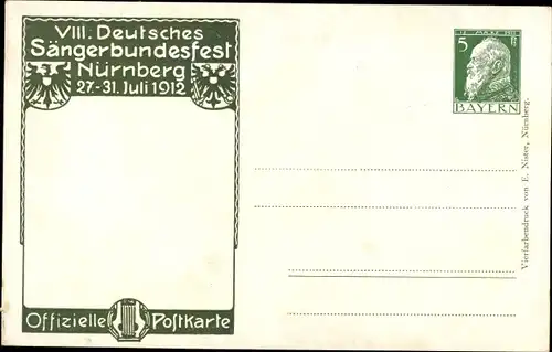 Ganzsachen Künstler Ak Durst, J., Nürnberg in Mittelfranken, 8. Dt. Sängerbundesfest 1912