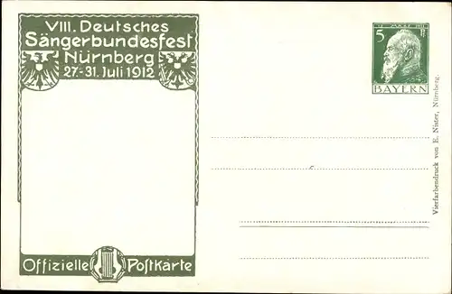 Ganzsachen Künstler Ak Nürnberg in Mittelfranken, 8. Dt. Sängerbundesfest 1912, Burg