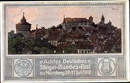 Ganzsachen Künstler Ak Kröger, Nürnberg in Mittelfranken, 8. Dt. Sängerbundesfest 1912, Panorama