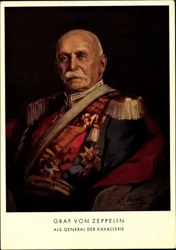 Künstler Ak Emerich, Porträt Graf von Zeppelin als General der Kavallerie, Uniform, Orden