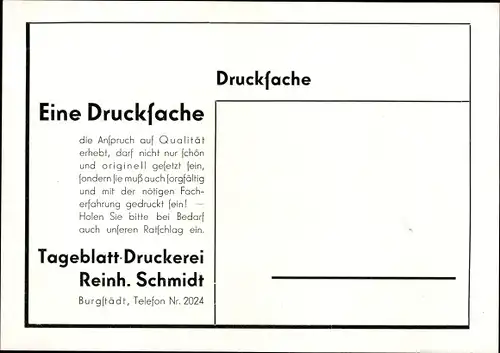 Ak Reklame Druckmaschine, Tageblatt Druckerei Reinh. Schmidt