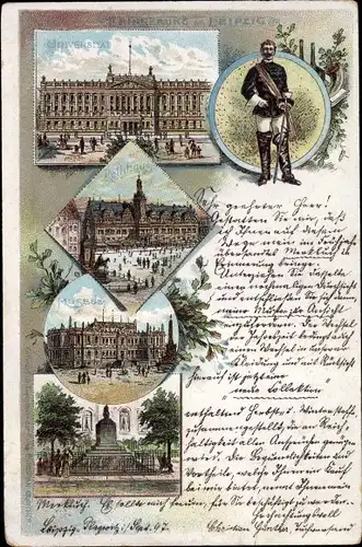 Studentika Litho Leipzig in Sachsen, Universität, Rathaus, Museum, Denkmal