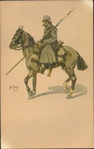 Künstler Ak Jank, A., Soldat in Uniform auf einem Pferd, Swende für bayerische Soldatenheime