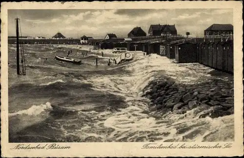 Ak Nordseebad Büsum, Familienbad bei stürmischer See