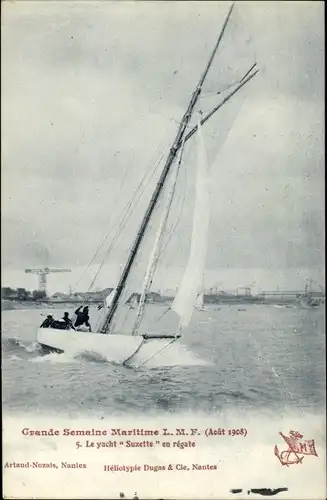 Ak Nantes Loire Atlantique, Grand Semaine Maritime 1908, la yacht Suzette en regate