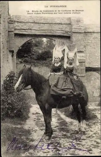 Ak Bayeux Calvados Normandie, Etude de Costumes et de Coiffures, Damen in normandischer Tracht