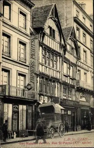 Ak Caen Calvados, Les Maison de bois, Rue Saint Pierre