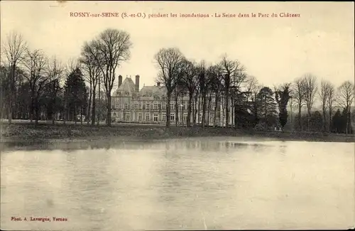 Ak Rosny sur Seine Yvelines, Inondations, La Seine dans le Parc du Chateau