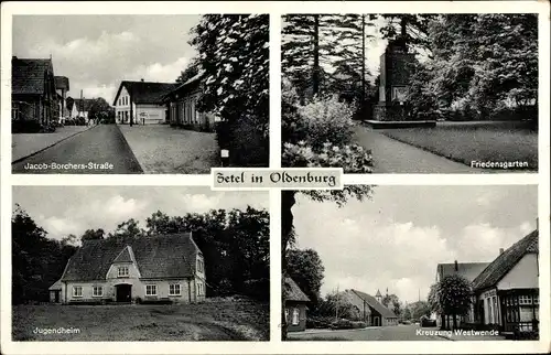 Ak Zetel in Friesland, Friedensgarten, Jugendheim, Kreuzung Westende, Jacob Borchers Straße