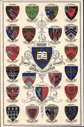 Studentika Wappen Ak Oxford South East England, University, Arms of the Colleges