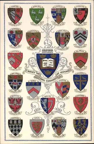 Studentika Wappen Ak Oxford South East England, University, Arms of the Colleges