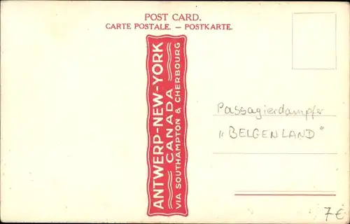 Künstler Ak Dampfschiff Belgenland, Red Star Line