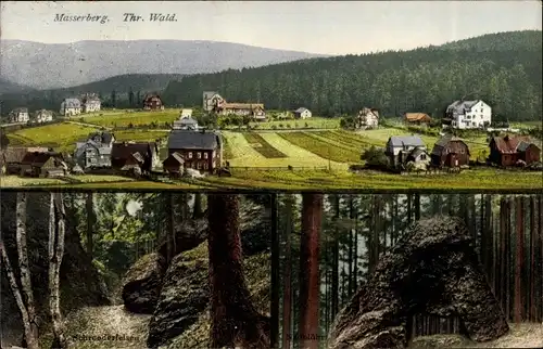 Ak Masserberg im Thüringer Schiefergebirge, Teilansicht, Wald, Felspartie
