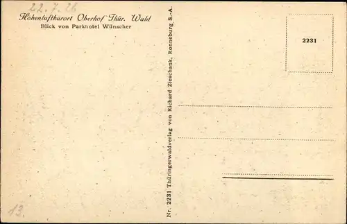 Ak Oberhof im Thüringer Wald, Blick vom Parkhotel Wünscher
