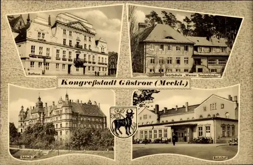 Ak Güstrow in Mecklenburg, Rathaus, Sportschule, Bahnhof, Schloss