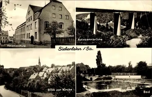 Ak Siebenlehn Großschirma im Kreis Mittelsachsen, Finanzschule, Autobahnbrücke, Kirche, Bad