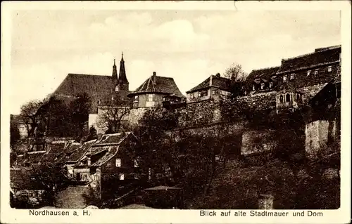 Ak Nordhausen am Harz, alte Stadtmauer und Dom