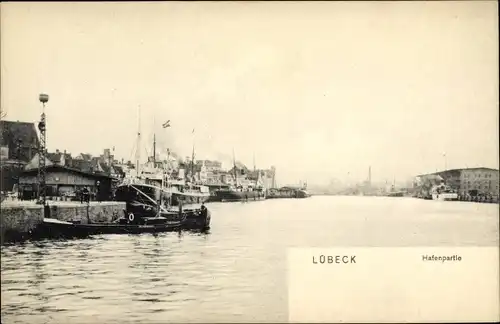 Ak Hansestadt Lübeck, Hafenpartie
