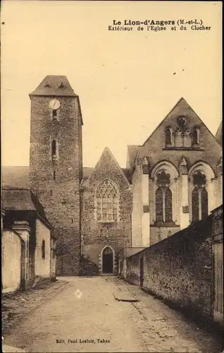 Ak Le Lion d'Angers Maine et Loire, Entree de l'Eglise et du Clocher