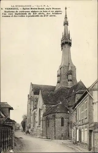 Ak Verneuil Eure, Eglise Notre Dame, style Roman