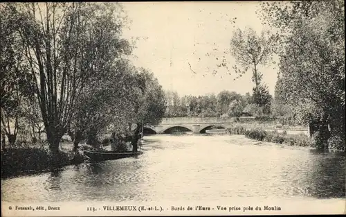 Ak Villemeux Eure et Loir, Bords de l'Eure, Vue prise pres du Moulin