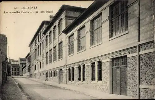 Ak Suresnes Hauts de Seine, Les nouvelles Ecoles, Rue Jean Mace