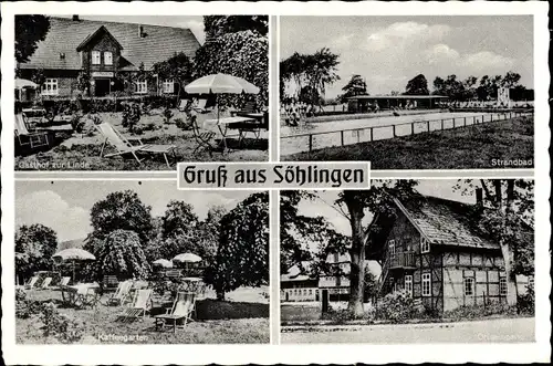 Ak Söhlingen Hemslingen Niedersachsen, Gasthof zur Linde, Garten, Strandbad