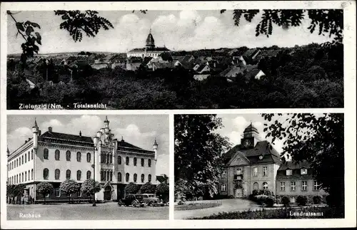 Ak Sulęcin Zielenzig Ostbrandenburg, Totalansicht, Rathaus, Landratsamt