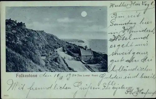 Mondschein Ak Folkestone Kent South East England, The Lower Road