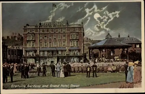 Mondschein Ak Dover South East England, Granville Gardens and Grand Hotel