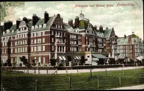 Ak Folkestone Kent South East England, Metropole and Grand Hotel